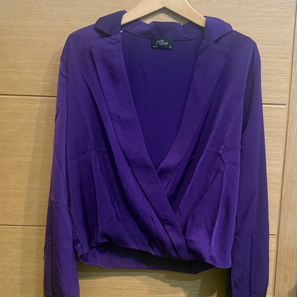 Purple Wrap Front Blouse - Unbranded